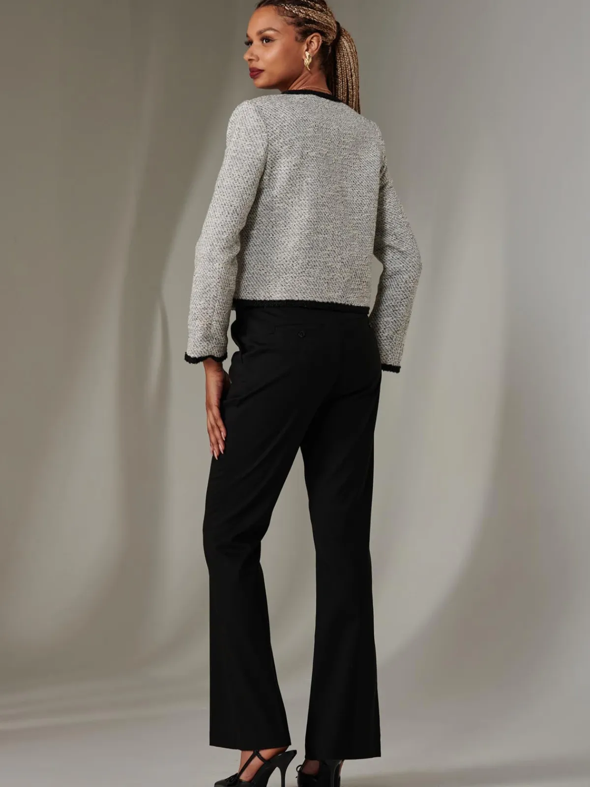 Jolie Moi Coats & Jackets|Blazers- Monochrome Tweed Contrast Jacket