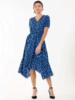 Jolie Moi Animal Print Dresses|Weekend Casuals-Nana Hanky Hem Dress, Blue Animal