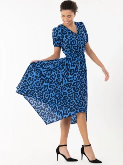 Jolie Moi Animal Print Dresses|Weekend Casuals-Nana Hanky Hem Dress, Blue Animal