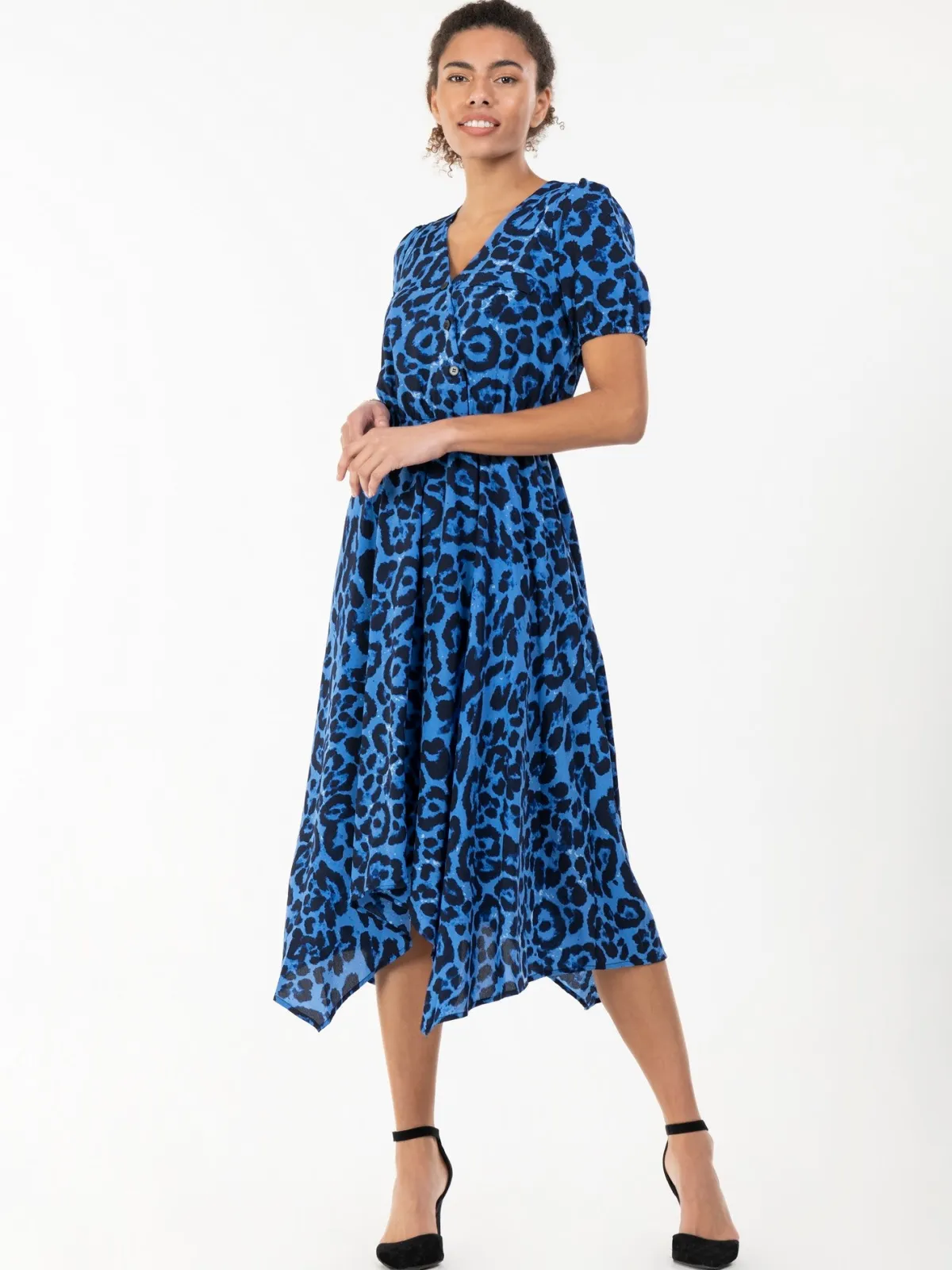 Jolie Moi Animal Print Dresses|Weekend Casuals-Nana Hanky Hem Dress, Blue Animal
