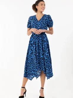 Jolie Moi Animal Print Dresses|Weekend Casuals-Nana Hanky Hem Dress, Blue Animal
