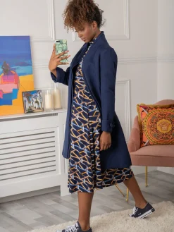 Jolie Moi Mother Of The Bride|Coats & Jackets-Open Neckline Woven Coat, Navy