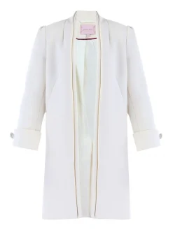 Jolie Moi Coats & Jackets-Open Neckline Woven Coat, Oyster