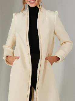 Jolie Moi Coats & Jackets-Open Neckline Woven Coat, Oyster