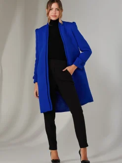 Jolie Moi Coats & Jackets-Open Neckline Woven Coat, Royal Blue