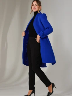 Jolie Moi Coats & Jackets-Open Neckline Woven Coat, Royal Blue