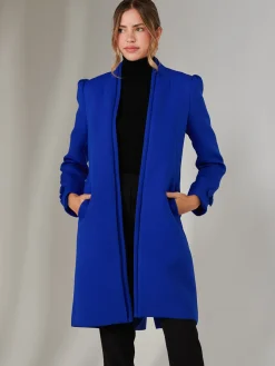Jolie Moi Coats & Jackets-Open Neckline Woven Coat, Royal Blue