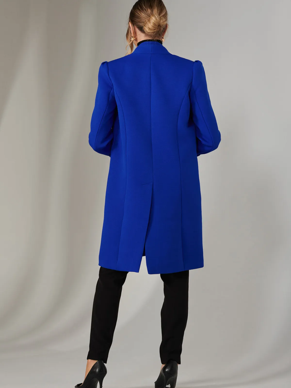Jolie Moi Coats & Jackets-Open Neckline Woven Coat, Royal Blue