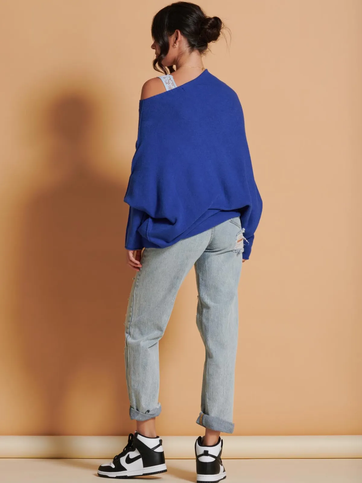Jolie Moi Weekend Casuals|Knitted Jumpers-Oversize Asymmetric Knitted Jumper, Navy