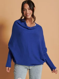 Jolie Moi Weekend Casuals|Knitted Jumpers-Oversize Asymmetric Knitted Jumper, Navy