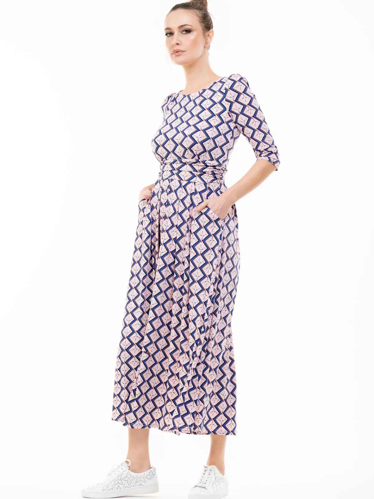 Jolie Moi Occasion Dresses|Weekend Casuals-Pauline Sleeved Maxi Dress, Pink Birds