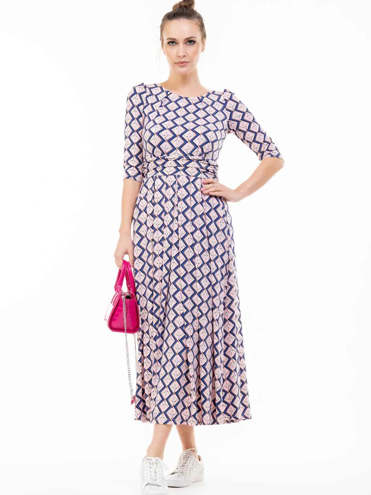 Jolie Moi Occasion Dresses|Weekend Casuals-Pauline Sleeved Maxi Dress, Pink Birds