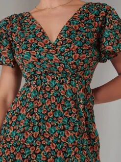 Jolie Moi Occasion Dresses|Floral Dresses-Petite High Low Midaxi Dress, Black Multi