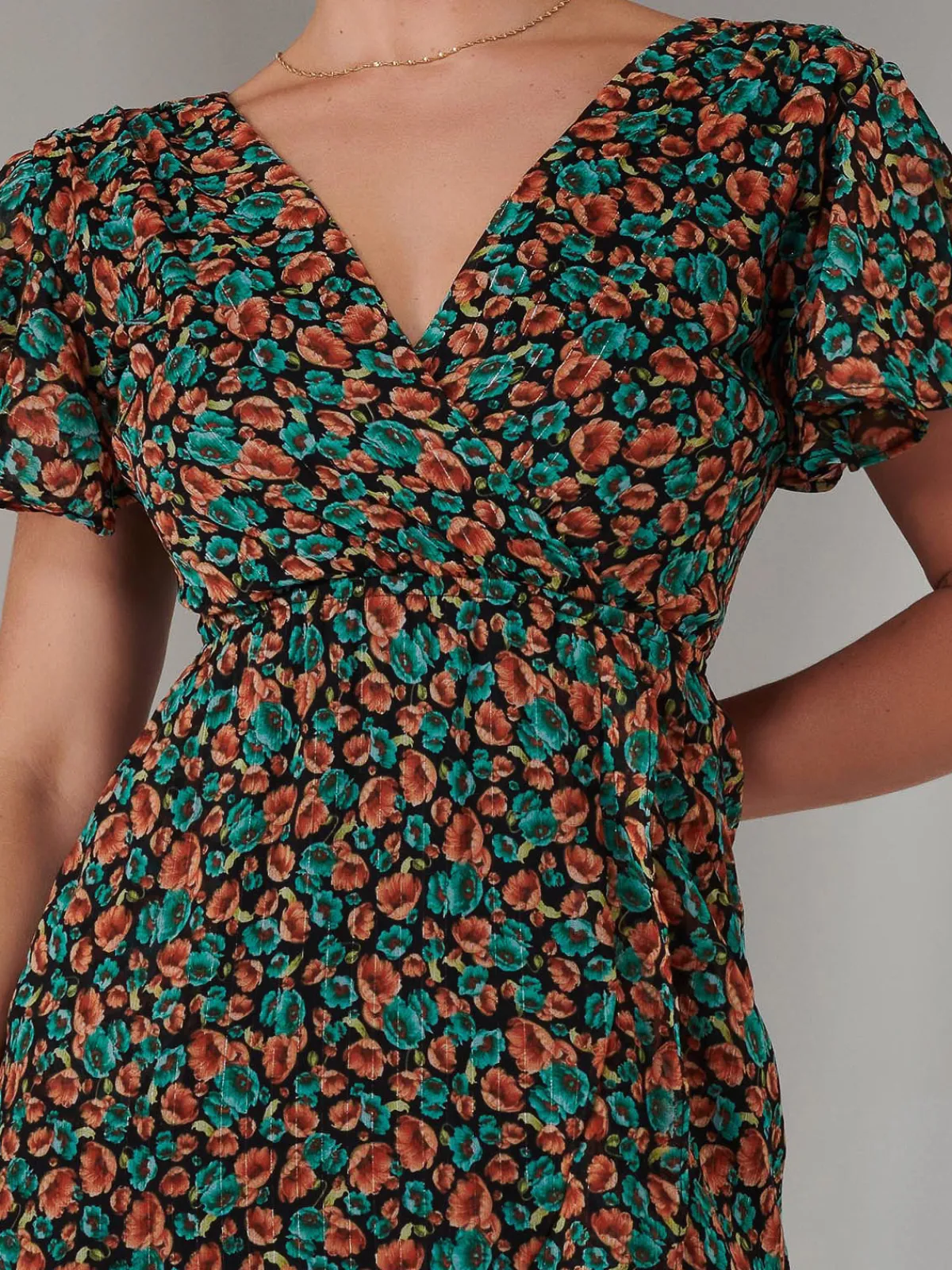 Jolie Moi Occasion Dresses|Floral Dresses-Petite High Low Midaxi Dress, Black Multi