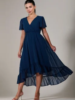 Jolie Moi Occasion Dresses-Petite High-Low Midaxi Dress, Navy