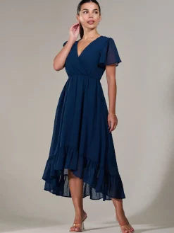 Jolie Moi Occasion Dresses-Petite High-Low Midaxi Dress, Navy