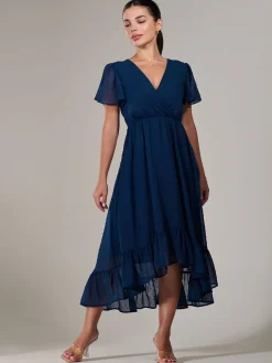 Jolie Moi Occasion Dresses-Petite High-Low Midaxi Dress, Navy