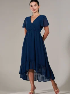Jolie Moi Occasion Dresses-Petite High-Low Midaxi Dress, Navy