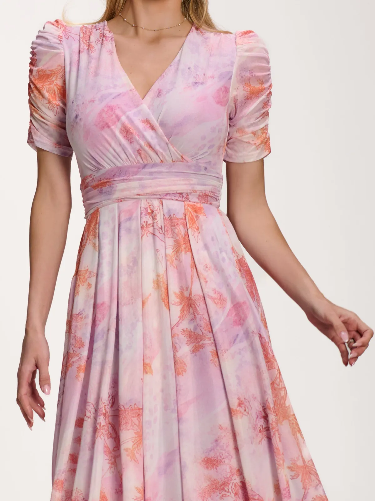 Jolie Moi Party Dresses|Maxi Dresses-Petite Mesh Print Dip Hem Maxi Dress, Purple Multi