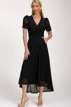 Jolie Moi Occasion Dresses|Party Dresses-Petite Mesh Ruched Sleeve Maxi Dress, Black