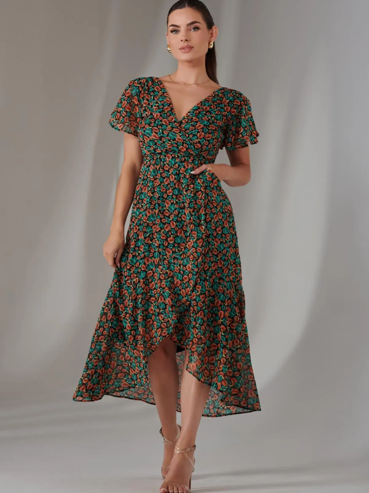 Jolie Moi Occasion Dresses|Floral Dresses-Petite Midaxi Dress, Black Multi
