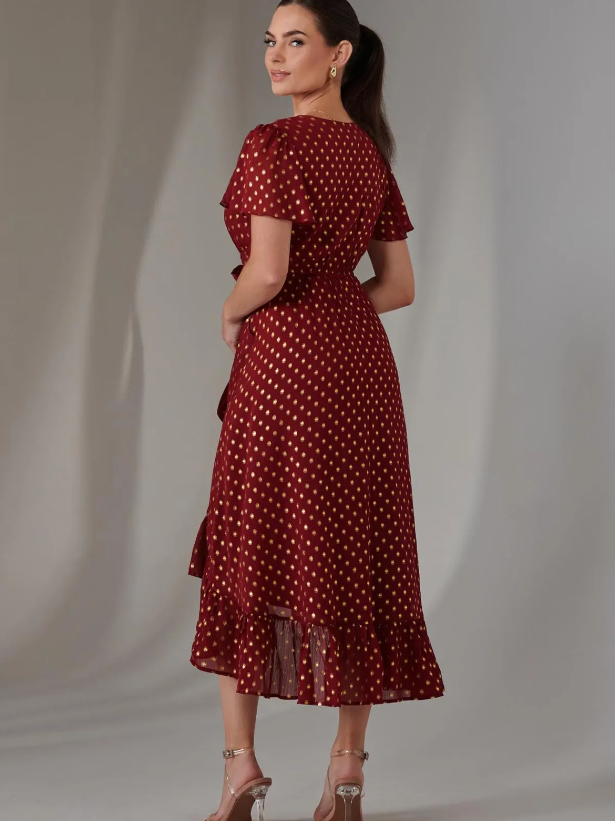 Jolie Moi Occasion Dresses|Party Dresses-Petite Short Sleeve Midaxi Dress, Burgundy