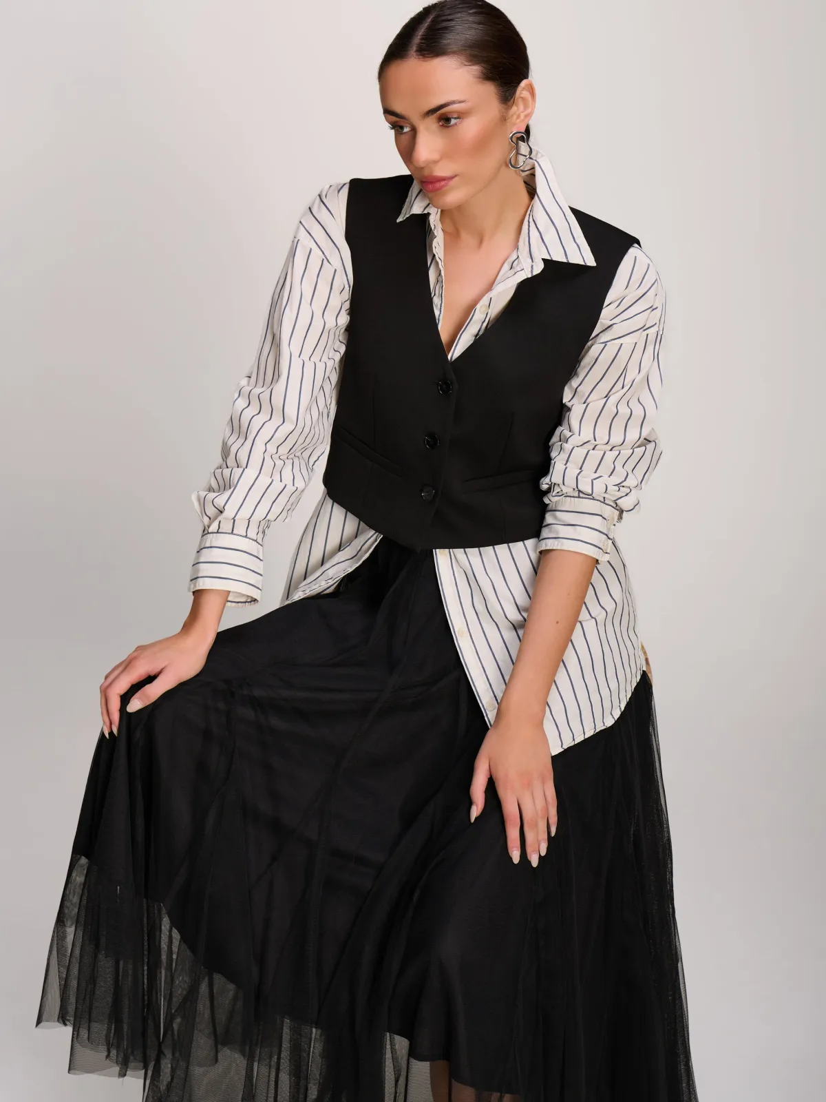 Jolie Moi Sleeveless Dresses|Weekend Casuals-Pain Button Up Waitcoat, Black