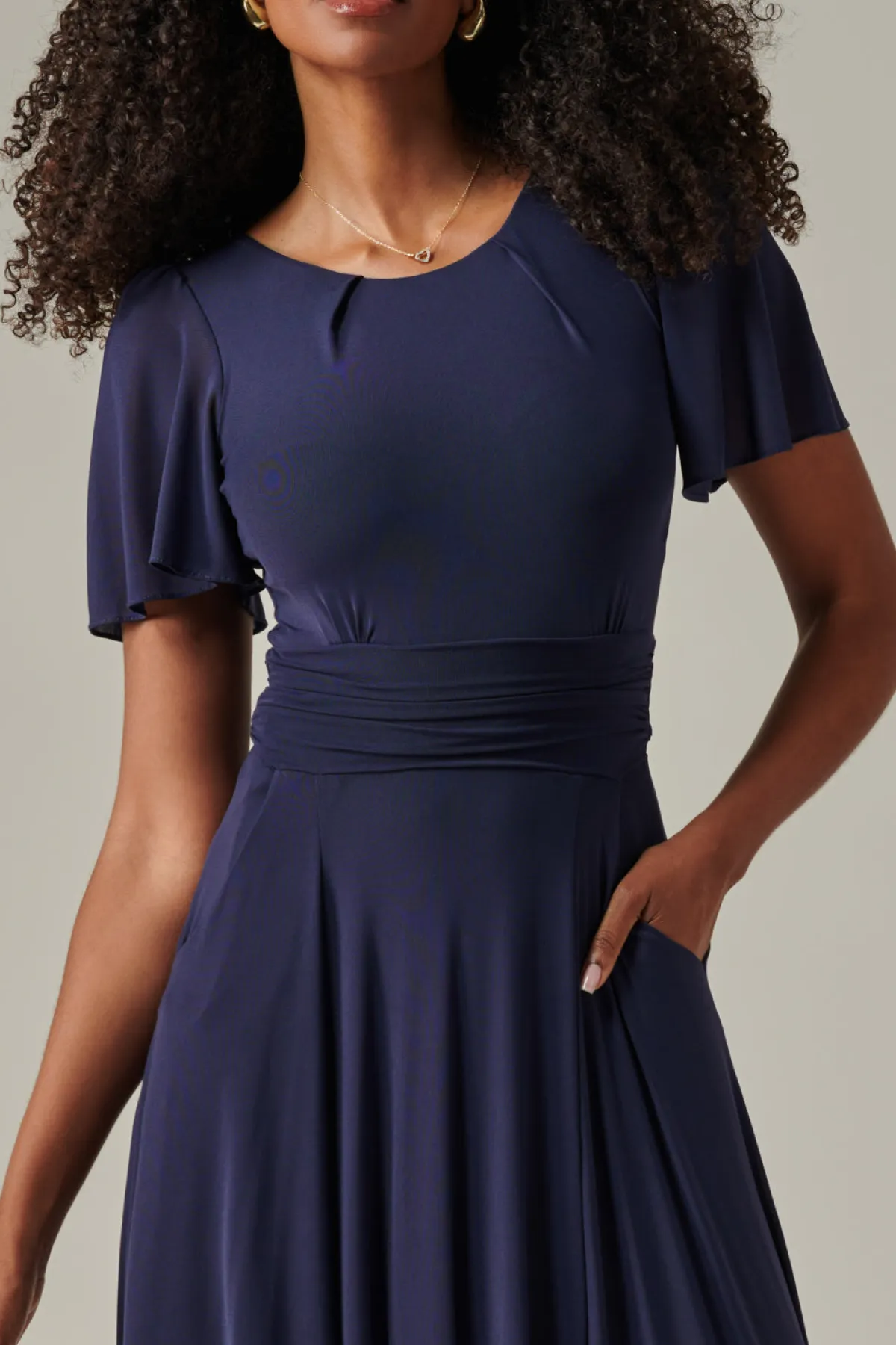 Jolie Moi Race Day Dresses|Mother Of The Bride-Plain Mesh Floaty Sleeve Midaxi Dress, Navy