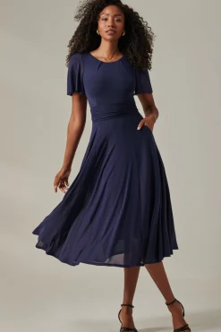 Jolie Moi Race Day Dresses|Mother Of The Bride-Plain Mesh Floaty Sleeve Midaxi Dress, Navy