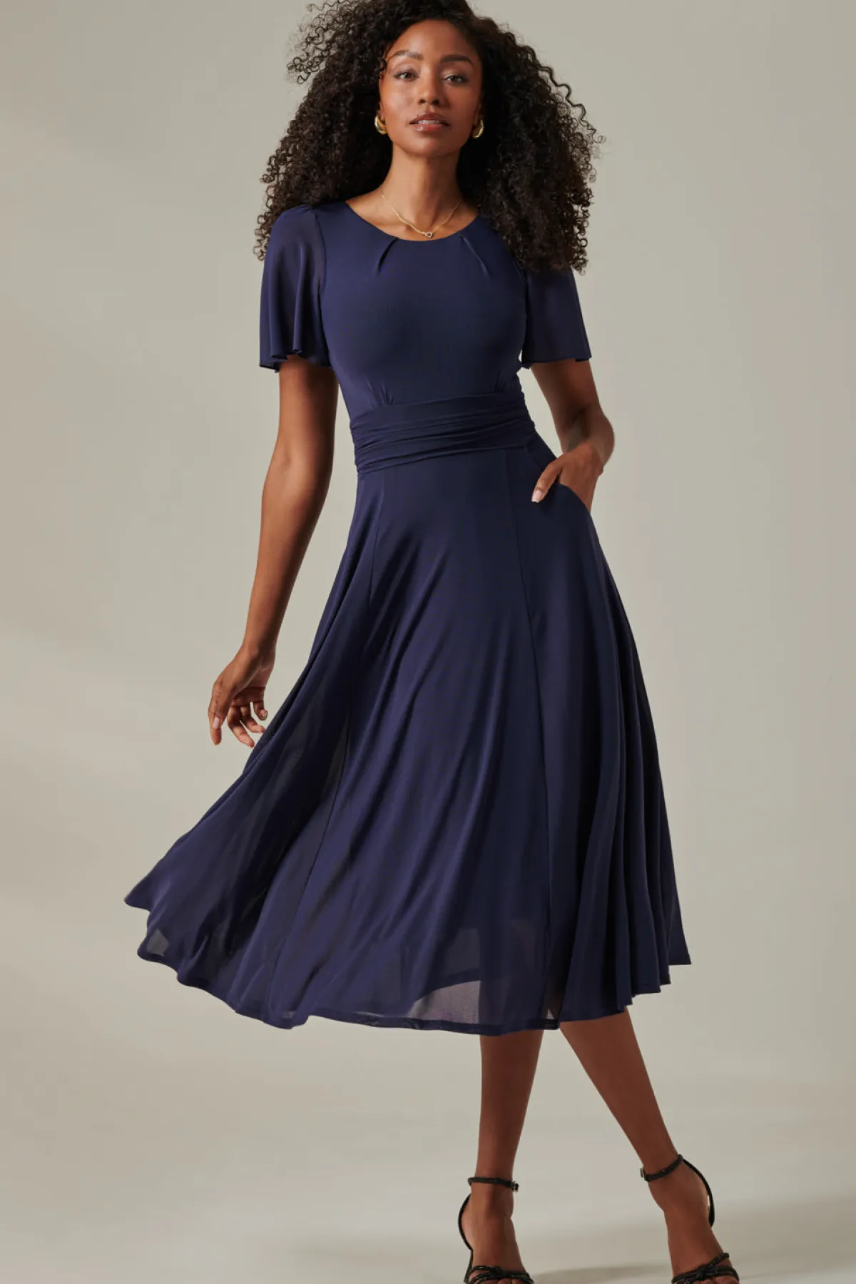Jolie Moi Race Day Dresses|Mother Of The Bride-Plain Mesh Floaty Sleeve Midaxi Dress, Navy