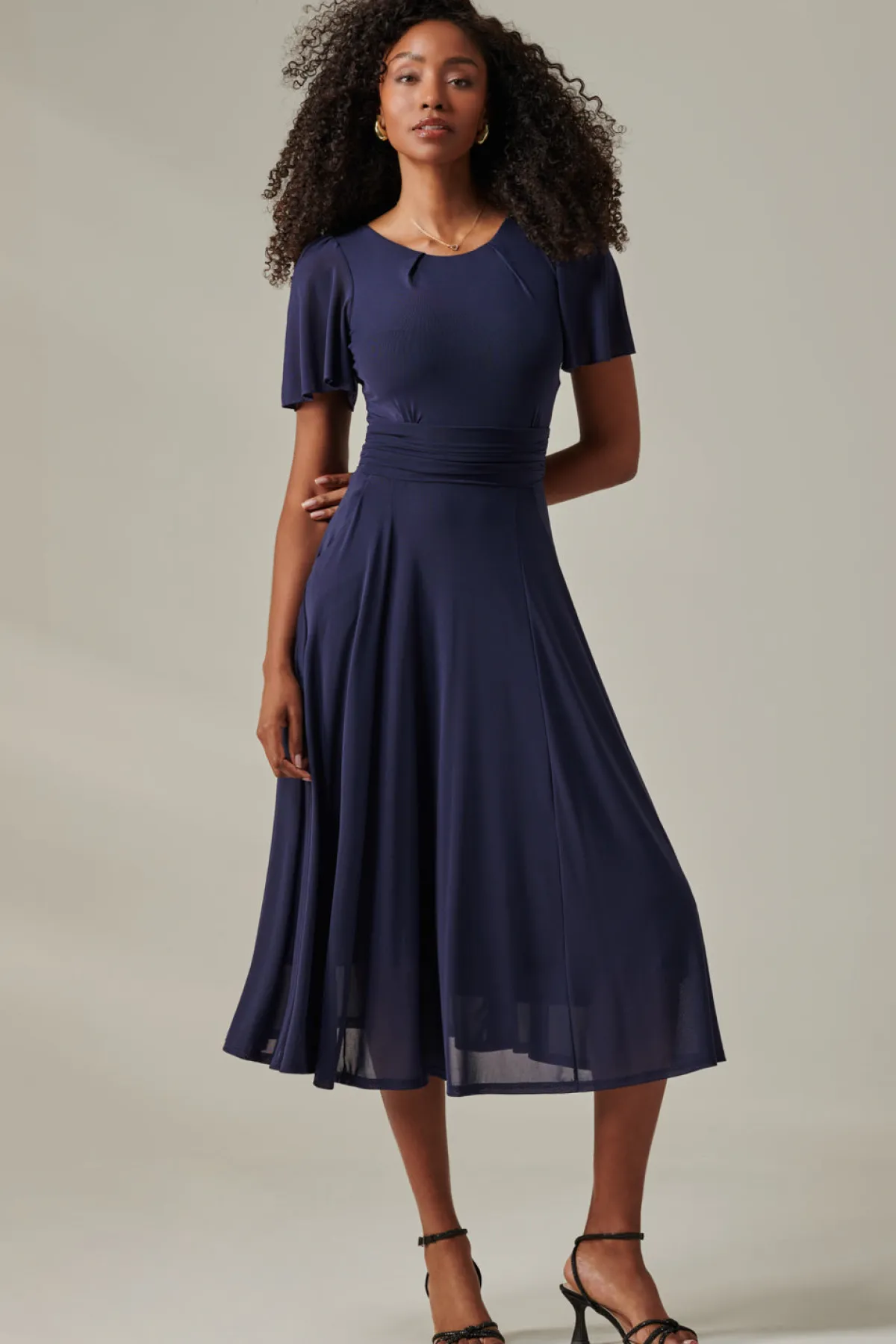 Jolie Moi Race Day Dresses|Mother Of The Bride-Plain Mesh Floaty Sleeve Midaxi Dress, Navy