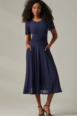 Jolie Moi Race Day Dresses|Mother Of The Bride-Plain Mesh Floaty Sleeve Midaxi Dress, Navy