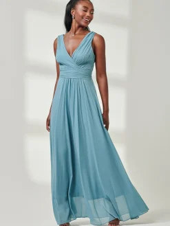 Jolie Moi Occasion Dresses|Party Dresses-Pleated Bodice Chiffon Maxi Dress, Dusty Green