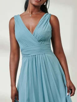 Jolie Moi Occasion Dresses|Party Dresses-Pleated Bodice Chiffon Maxi Dress, Dusty Green