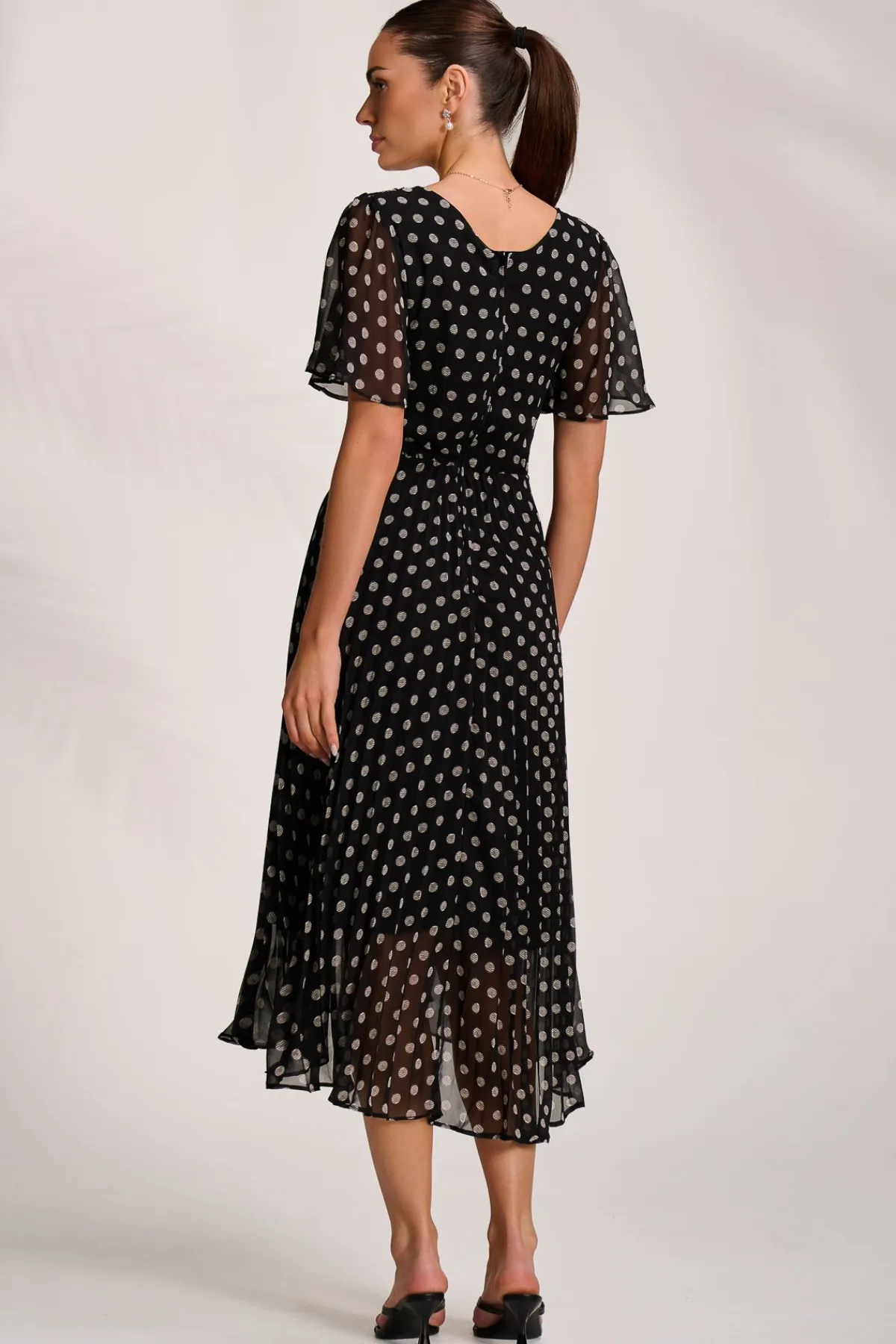 Jolie Moi Occasion Dresses|Weekend Casuals-Pleated Chiffon Maxi Dress, Black Spot