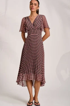Jolie Moi Occasion Dresses|Maxi Dresses-Pleated Chiffon Maxi Dress, Pink Geo