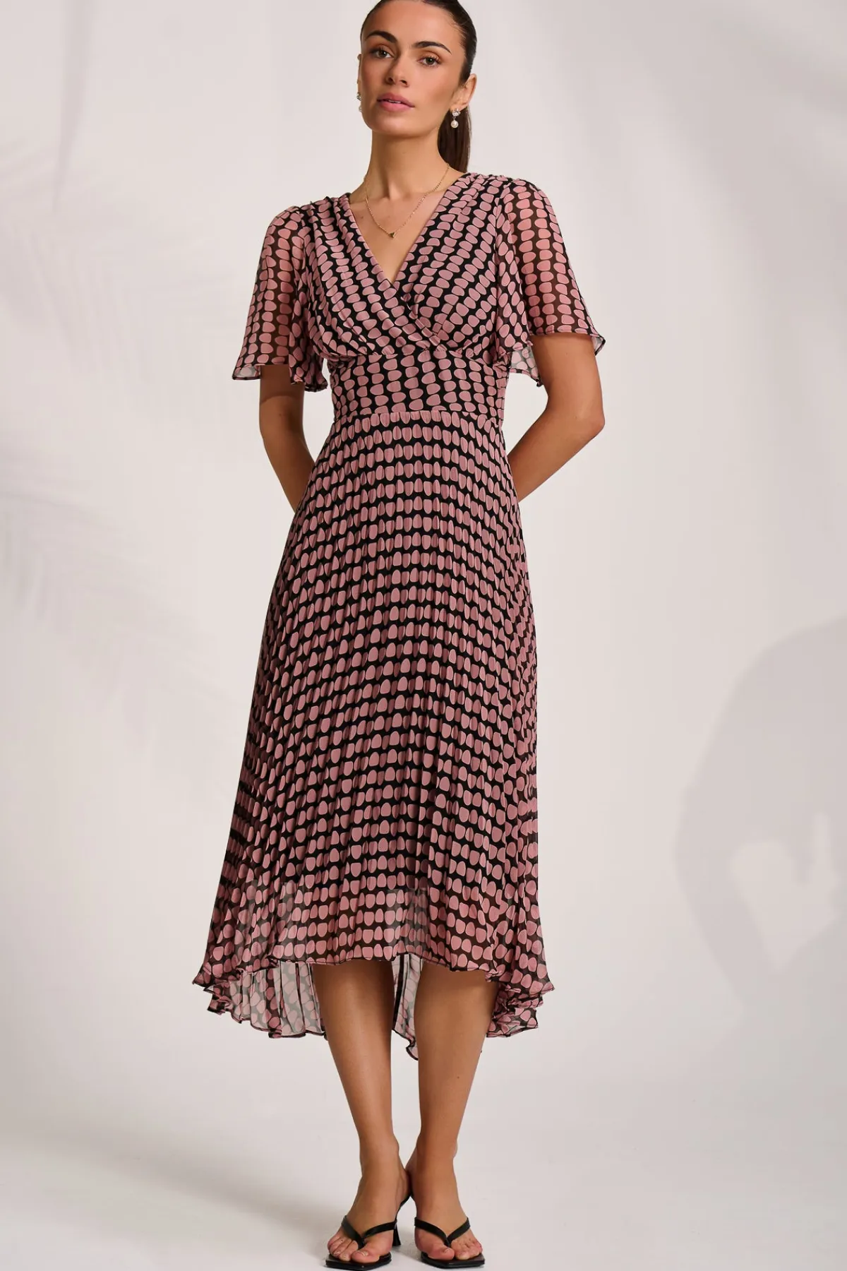 Jolie Moi Occasion Dresses|Maxi Dresses-Pleated Chiffon Maxi Dress, Pink Geo
