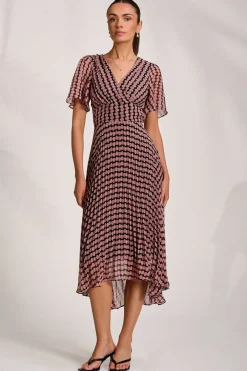Jolie Moi Occasion Dresses|Maxi Dresses-Pleated Chiffon Maxi Dress, Pink Geo