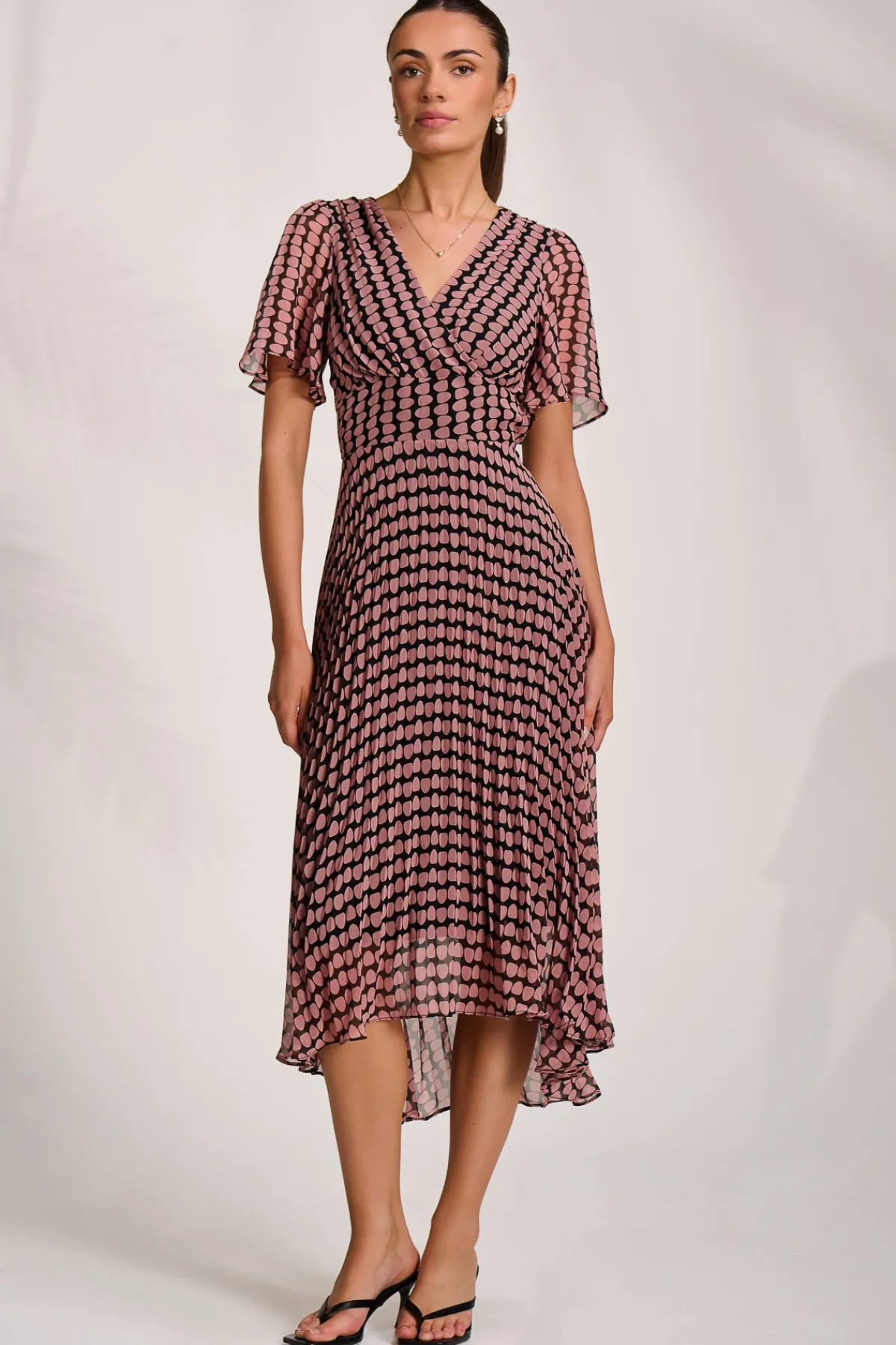 Jolie Moi Occasion Dresses|Maxi Dresses-Pleated Chiffon Maxi Dress, Pink Geo