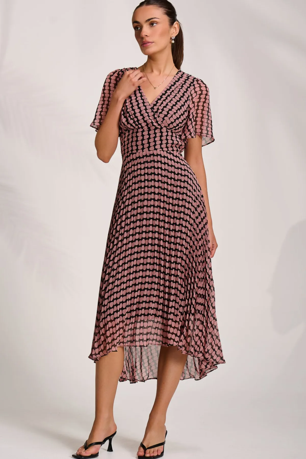 Jolie Moi Occasion Dresses|Maxi Dresses-Pleated Chiffon Maxi Dress, Pink Geo