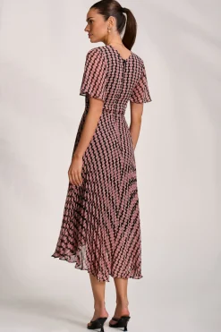 Jolie Moi Occasion Dresses|Maxi Dresses-Pleated Chiffon Maxi Dress, Pink Geo