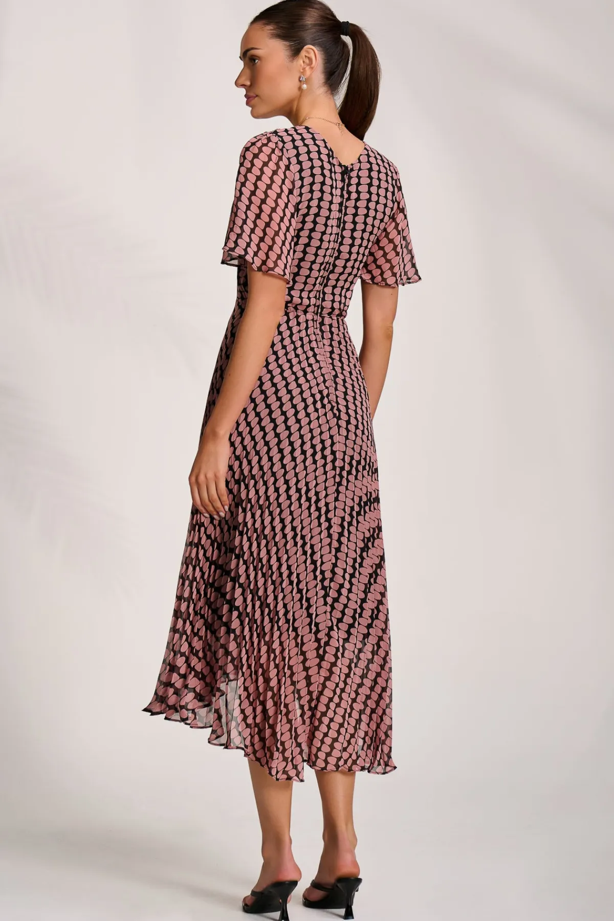 Jolie Moi Occasion Dresses|Maxi Dresses-Pleated Chiffon Maxi Dress, Pink Geo