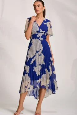 Jolie Moi Occasion Dresses|Party Dresses-Pleated Chiffon Maxi Dress, Royal Blue Floral