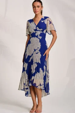 Jolie Moi Occasion Dresses|Party Dresses-Pleated Chiffon Maxi Dress, Royal Blue Floral