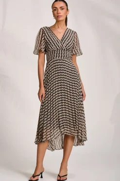 Jolie Moi Occasion Dresses|Weekend Casuals-Pleated Chiffon Maxi Dress, Stone/Black