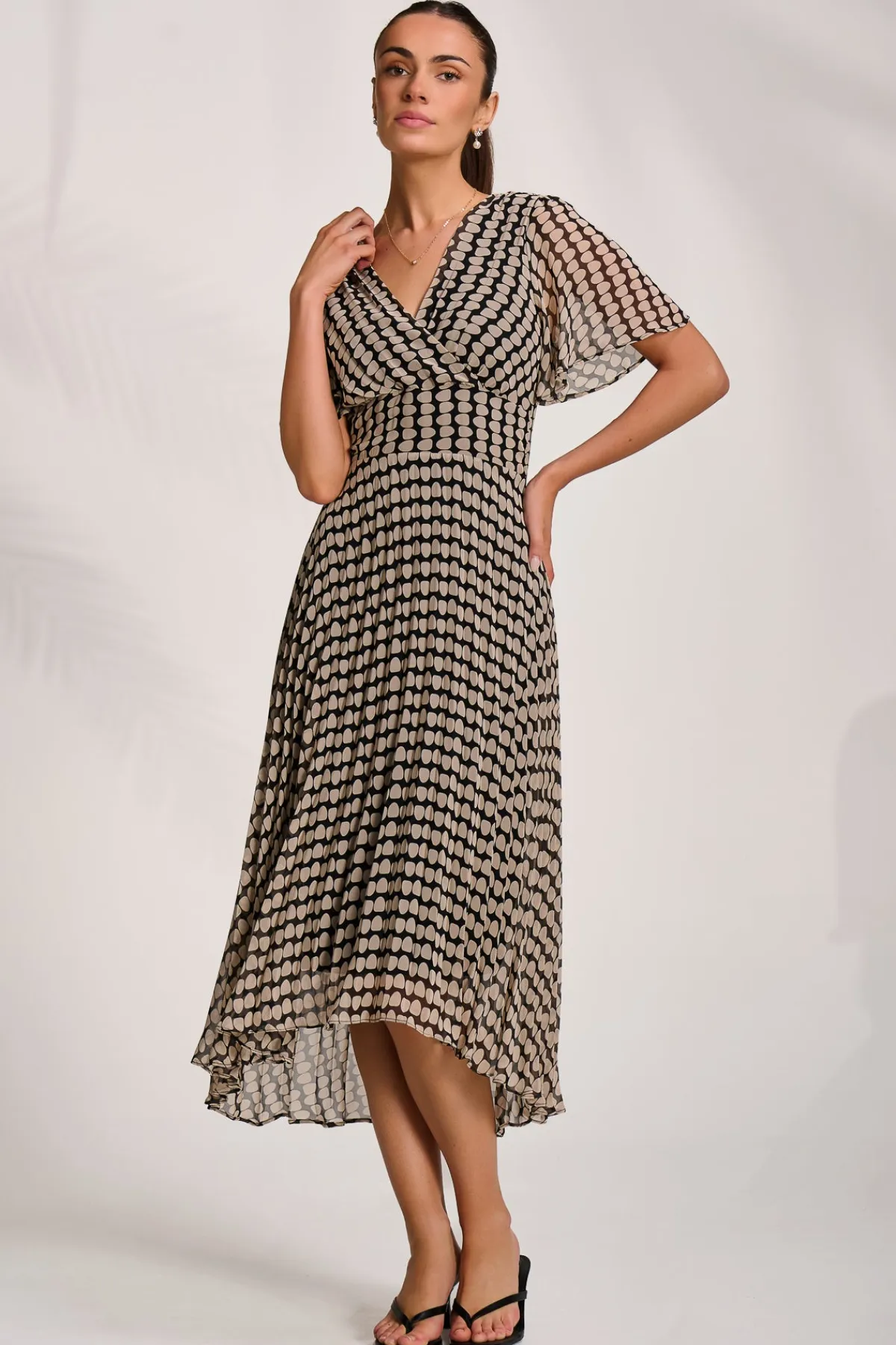 Jolie Moi Occasion Dresses|Weekend Casuals-Pleated Chiffon Maxi Dress, Stone/Black