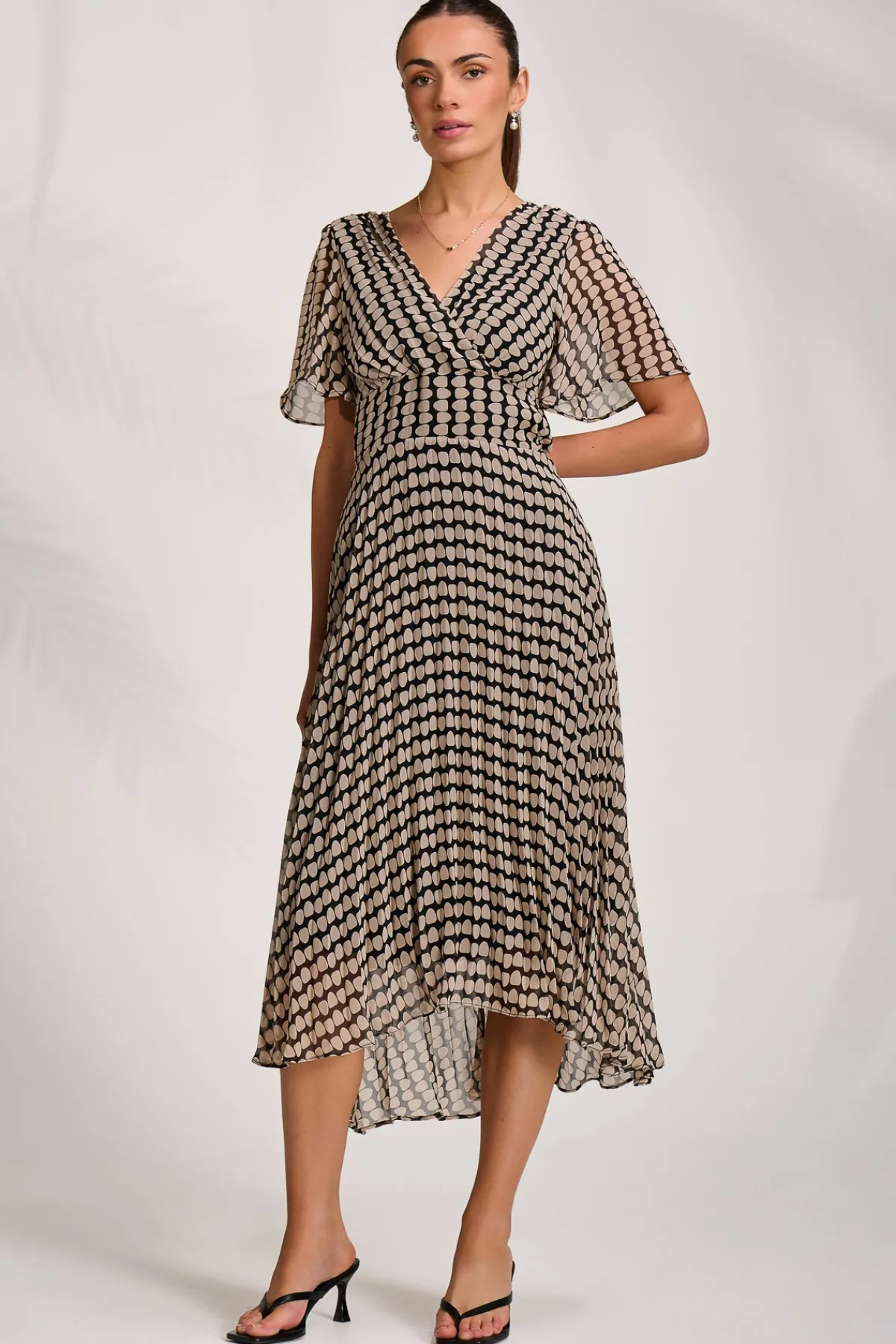 Jolie Moi Occasion Dresses|Weekend Casuals-Pleated Chiffon Maxi Dress, Stone/Black