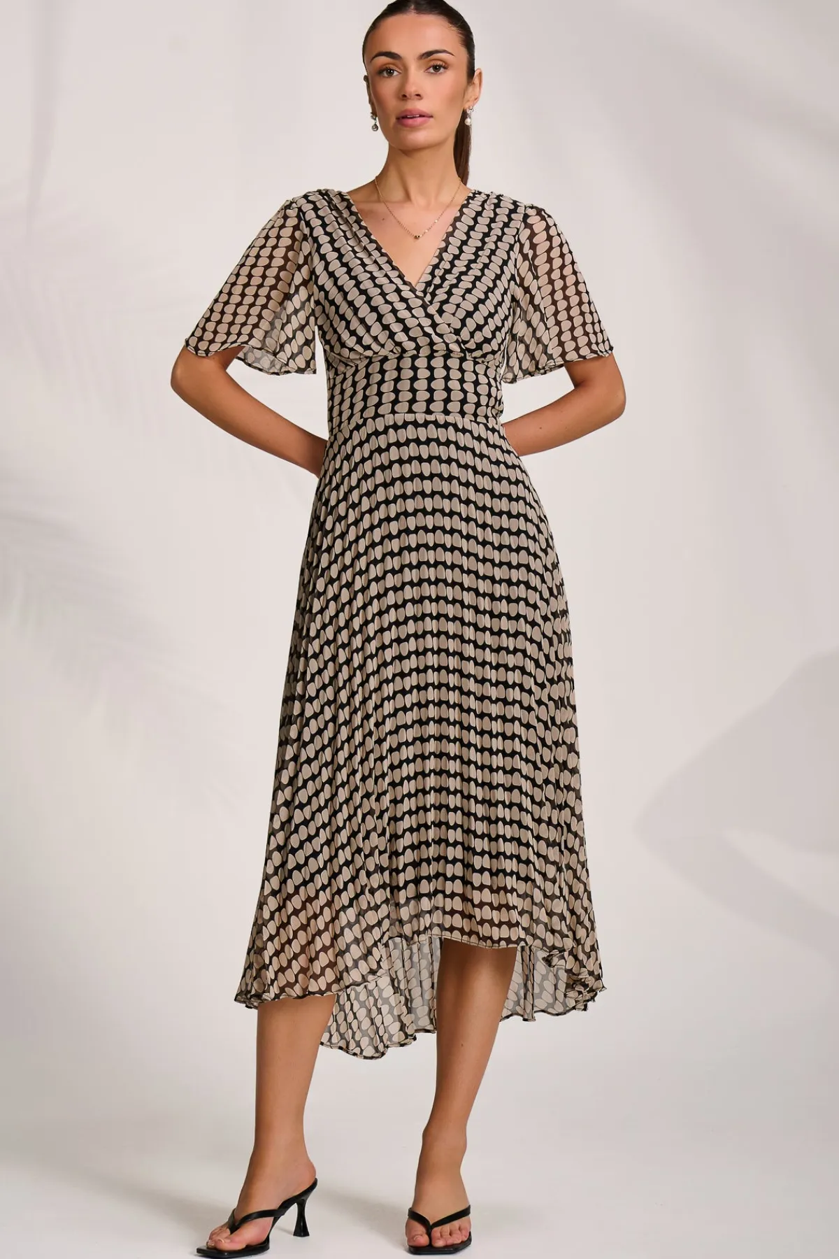 Jolie Moi Occasion Dresses|Weekend Casuals-Pleated Chiffon Maxi Dress, Stone/Black