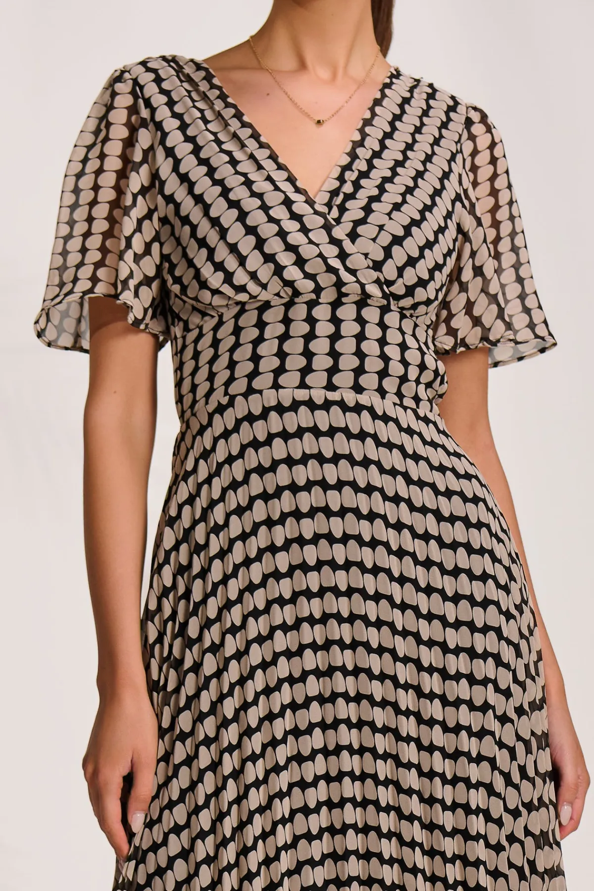 Jolie Moi Occasion Dresses|Weekend Casuals-Pleated Chiffon Maxi Dress, Stone/Black