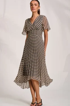 Jolie Moi Occasion Dresses|Weekend Casuals-Pleated Chiffon Maxi Dress, Stone/Black